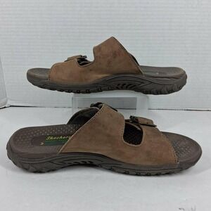 Skechers Outdoor Lifestyle Womens 7.5 Brown Leather Buckle Slide Sandals 46795